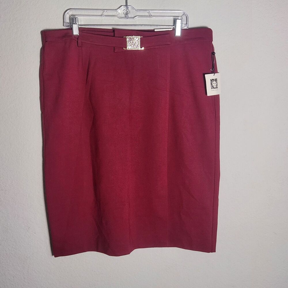 Anne Klein Pencil Skirt XL Cranberry Gold Buckle Career Office Stretch NWT